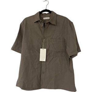 Zara Mens Viscose Jute Shirt Medium Mink Relaxed Fit Short Sleeve 5769/239 NWD